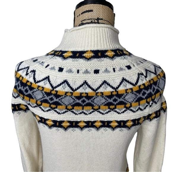 J. Crew Wool Mix Sweater Fair Isle Blue and Cream Roll Neck Style - Picture 6 of 10
